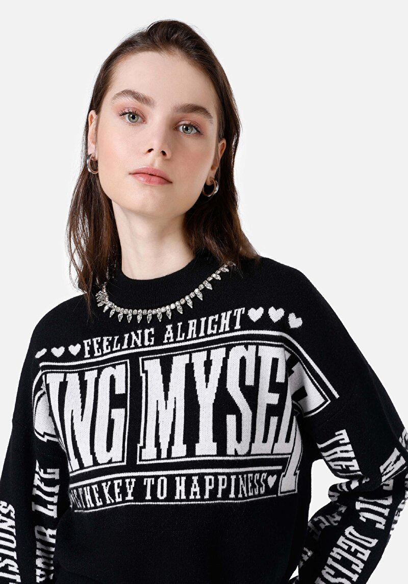 Regular Fit Yuvarlak Yaka Kadın Siyah Kazak