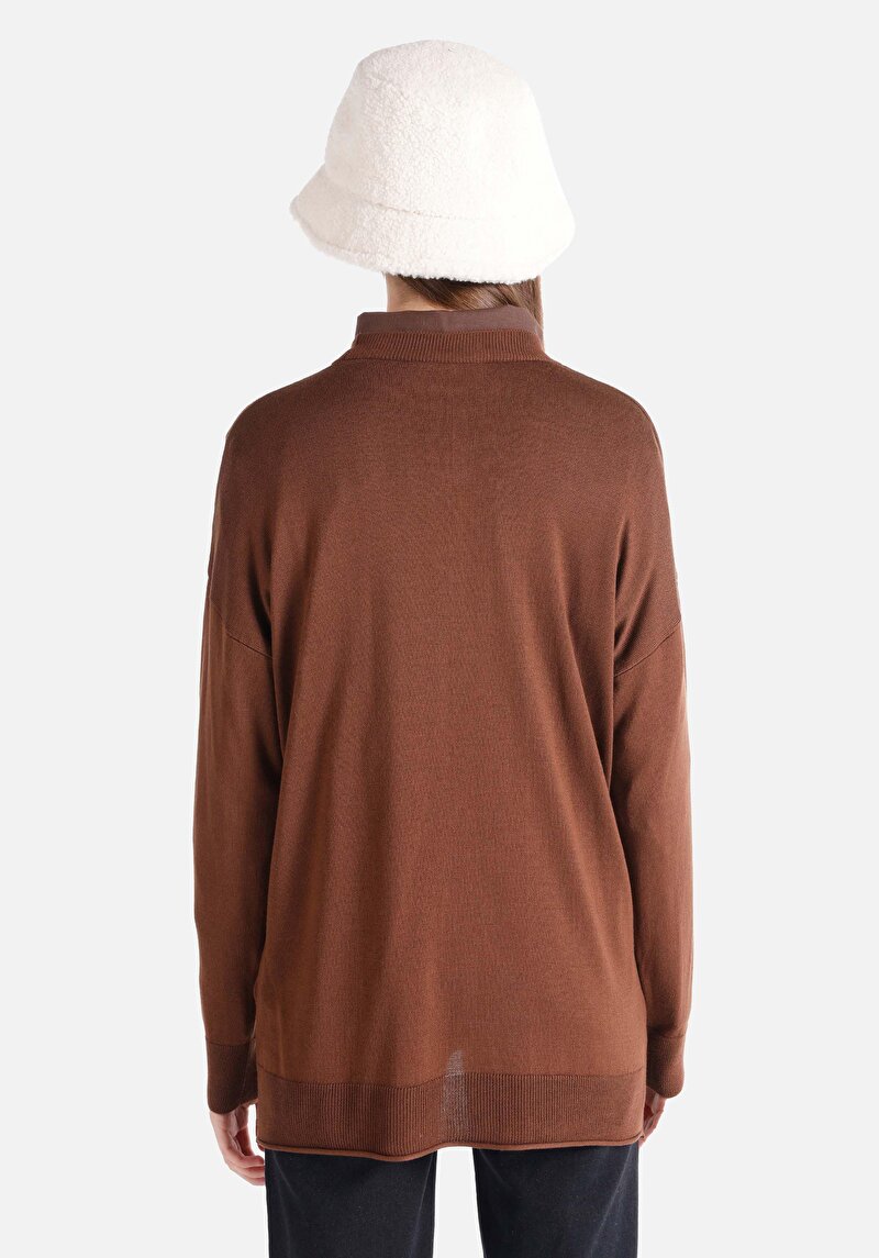 Regular Fit Yuvarlak Yaka Düz Kadın Kahverengi Kazak