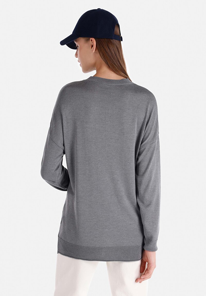 Regular Fit Yuvarlak Yaka Düz Kadın Gri Kazak