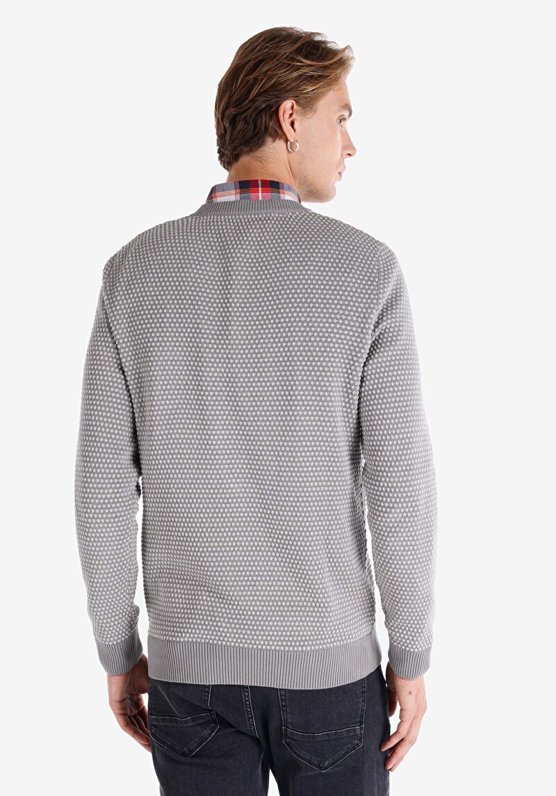 Regular Fit Yuvarlak Yaka Jakarlı Erkek Antrasit Kazak