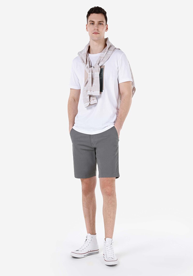 Regular Fit Cepli Orta Bel Düz Erkek Antrasit Şort