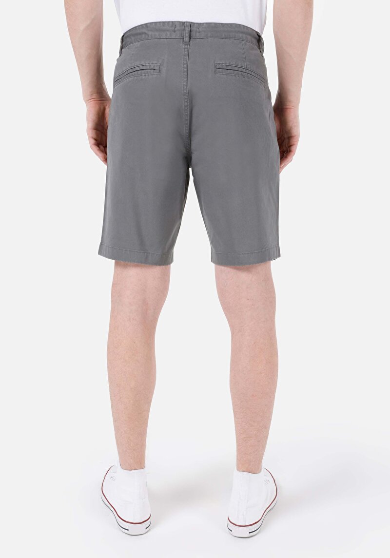 Regular Fit Cepli Orta Bel Düz Erkek Antrasit Şort