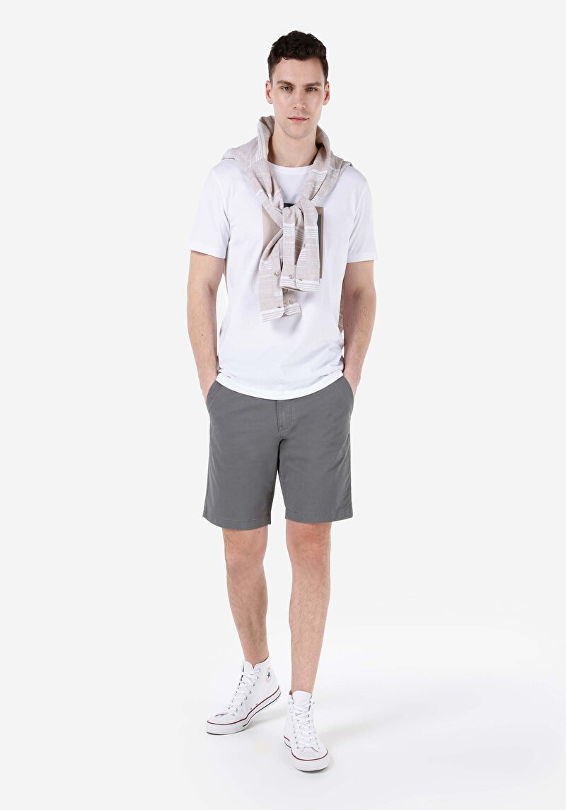 Regular Fit Cepli Orta Bel Düz Erkek Antrasit Şort