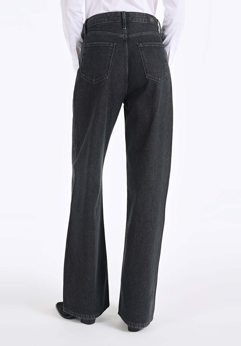 Regular Fit Yüksel Bel Geniş Paça Kadın Beyaz Denim Jean Pantolon