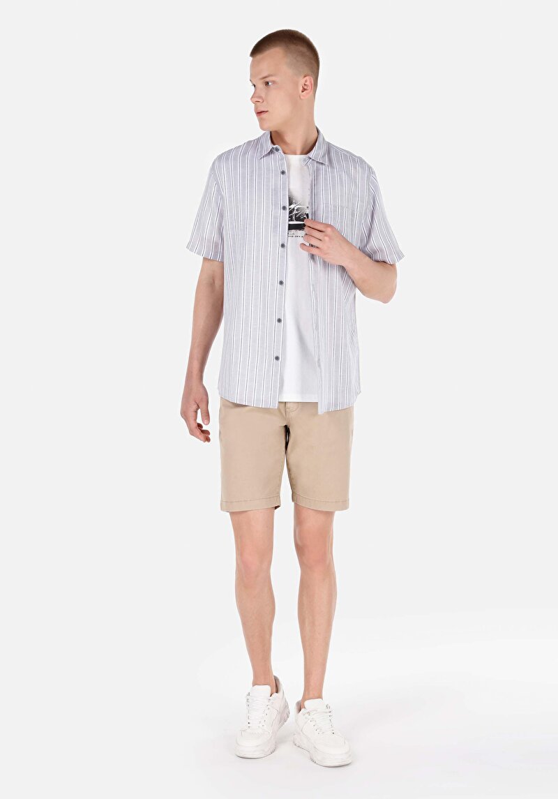 Regular Fit Orta Bel Düz Erkek Kahverengi Şort