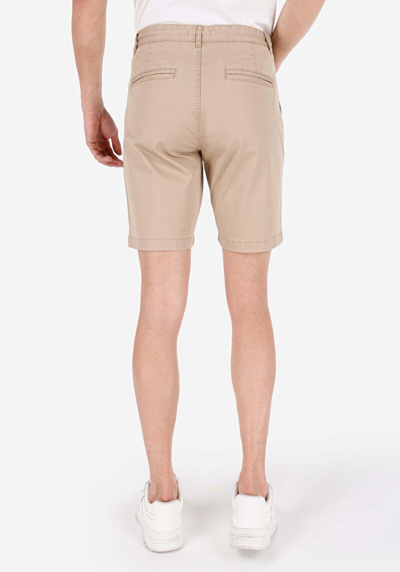 Regular Fit Orta Bel Düz Erkek Kahverengi Şort