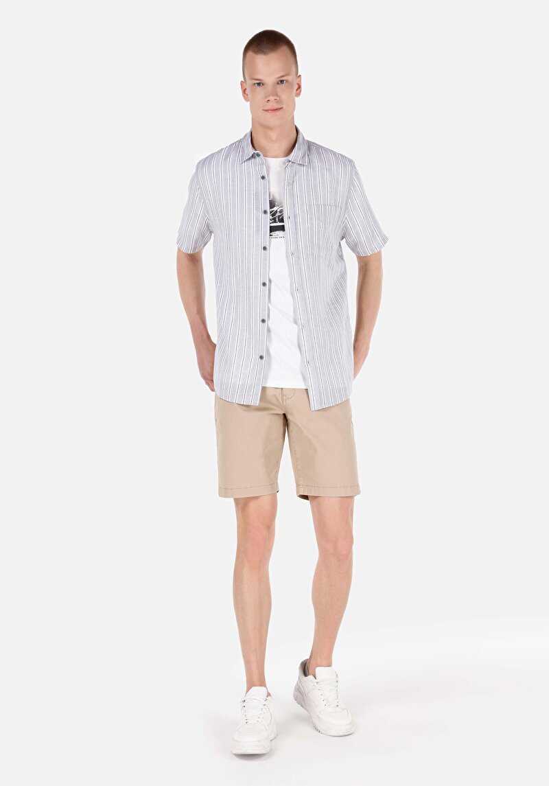 Regular Fit Orta Bel Düz Erkek Kahverengi Şort