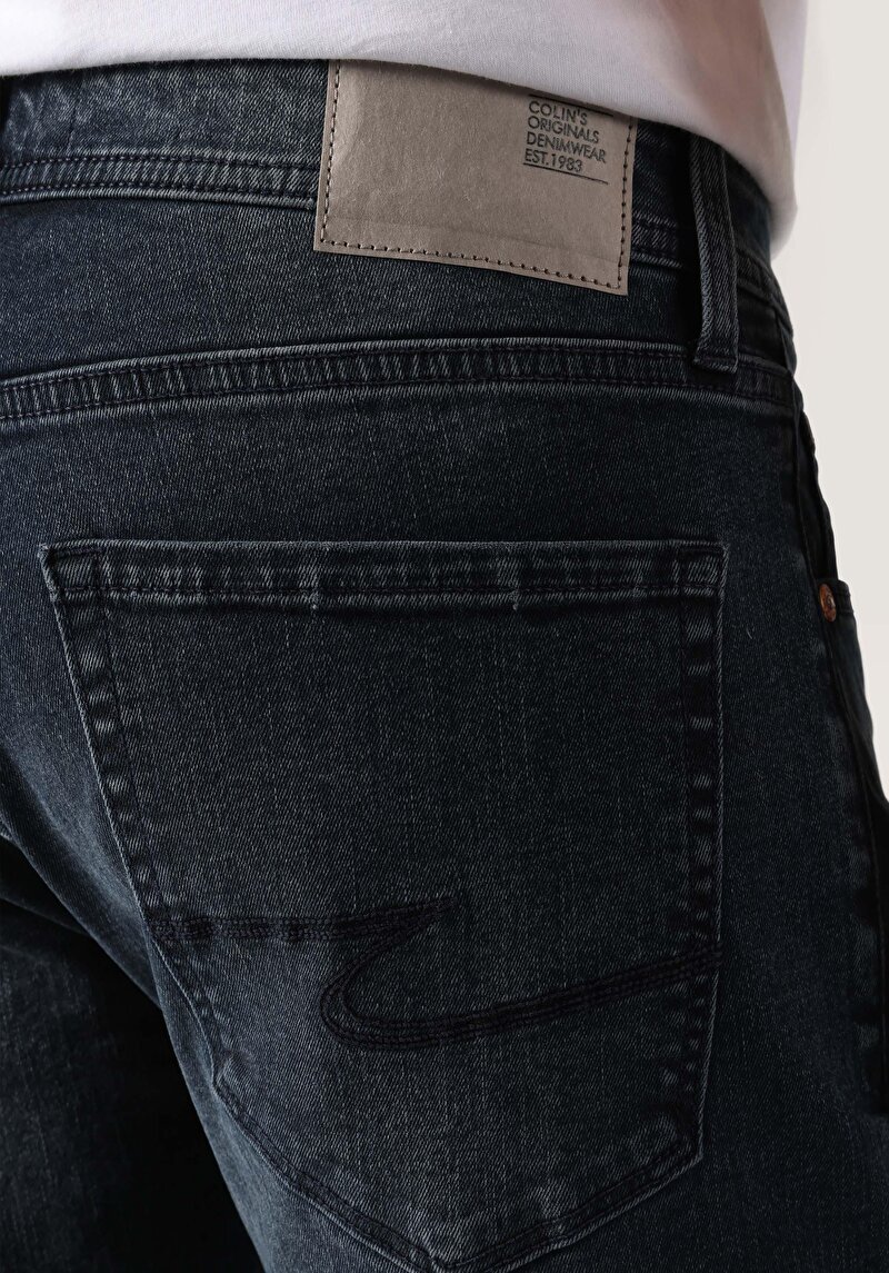 Straight Fit Düşük Bel Düz Paça Erkek Blue Black Denim Jean Şort