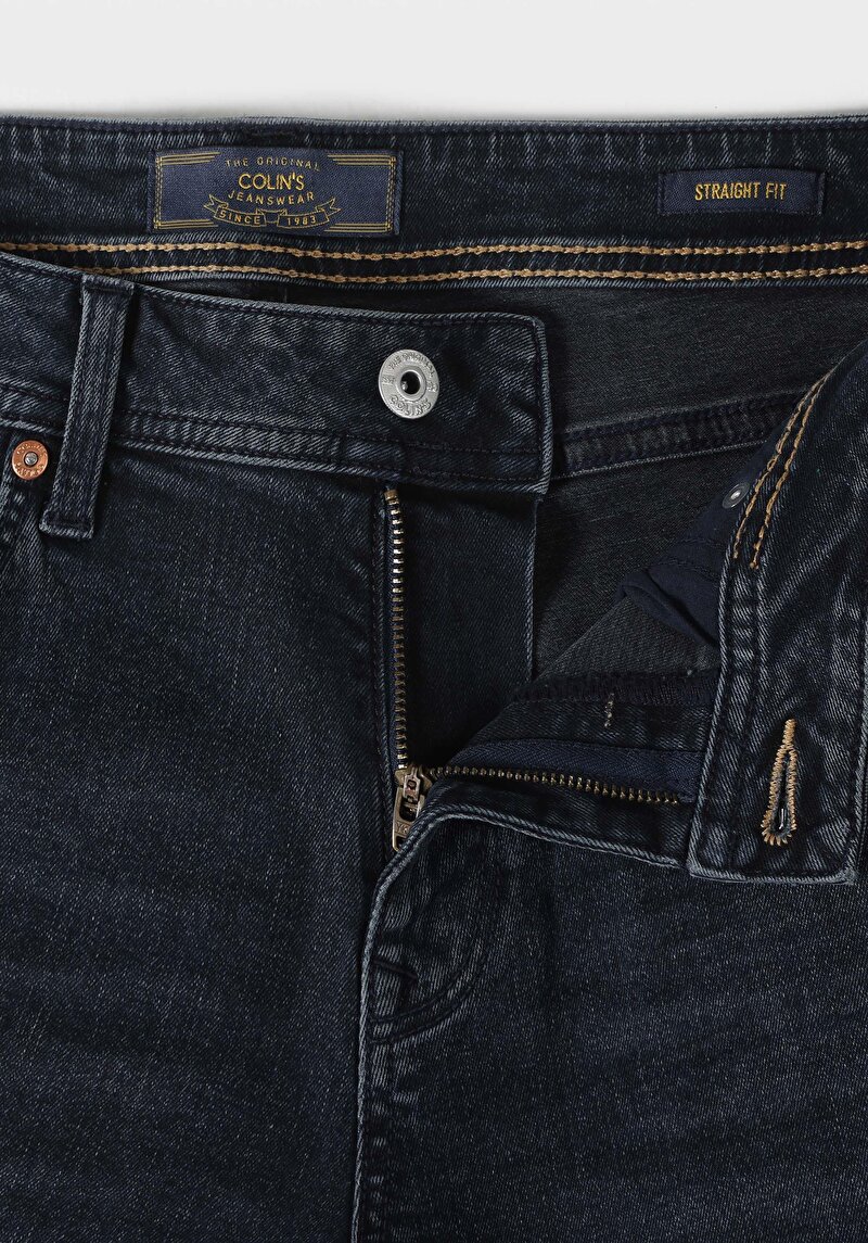 Straight Fit Düşük Bel Düz Paça Erkek Blue Black Denim Jean Şort