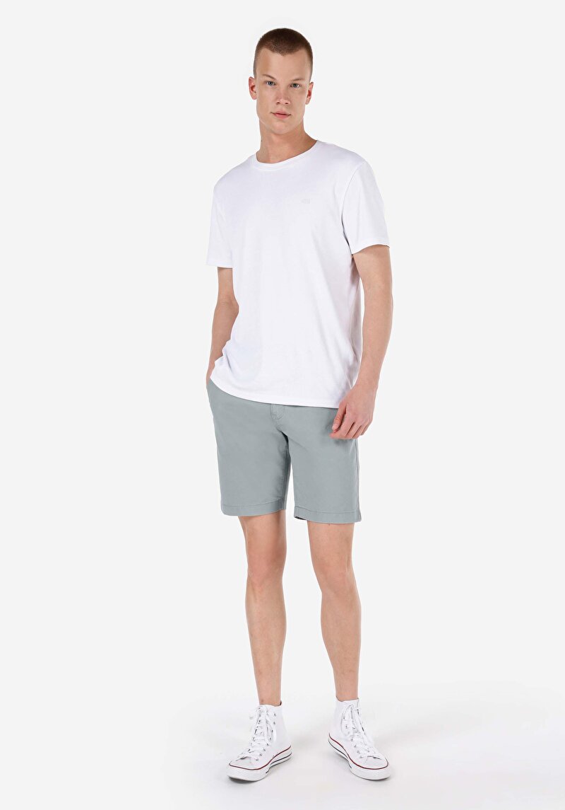 Regular Fit Pamuklu Orta Bel Düz Erkek Yeşil Şort