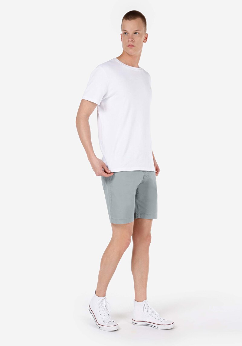 Regular Fit Pamuklu Orta Bel Düz Erkek Yeşil Şort