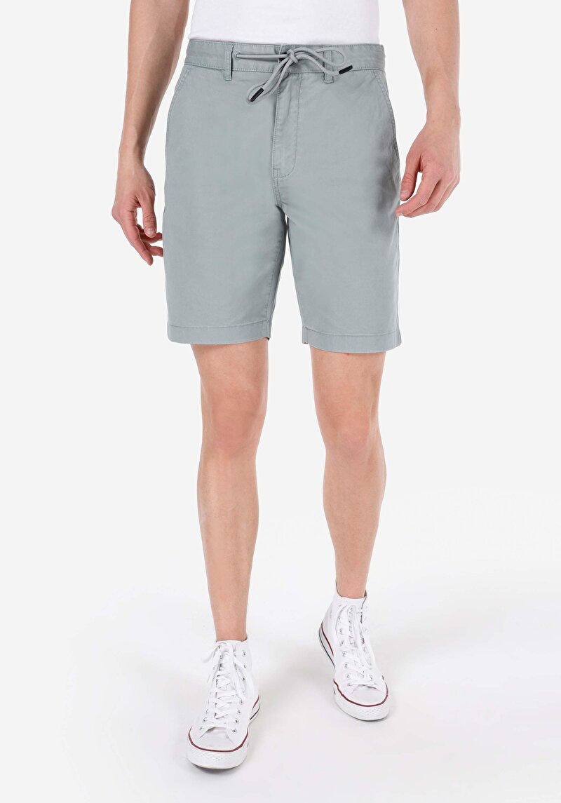 Regular Fit Pamuklu Orta Bel Düz Erkek Yeşil Şort