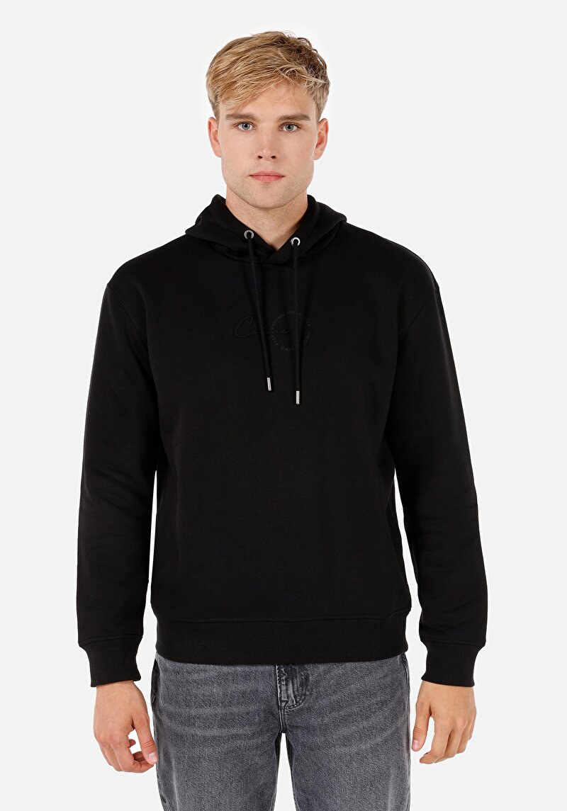 Comfort Fit Erkek Siyah Sweatshirt