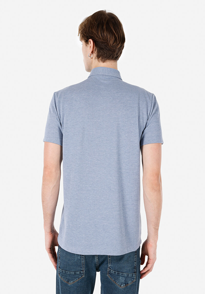 Regular Fit Polo Yaka Düz Erkek Mavi Kısa Kol Tişört