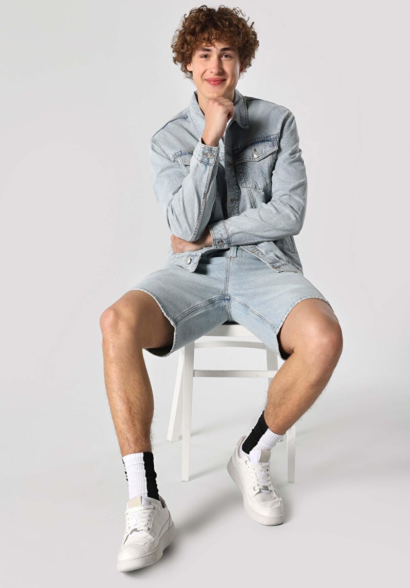 Regular Fit Fermuarlı Astarsız Erkek Mavi Ceket