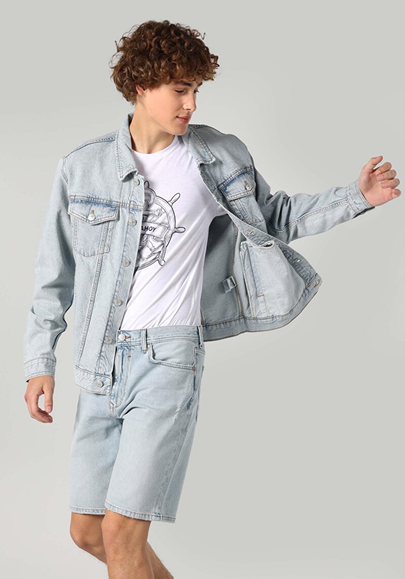 Regular Fit Fermuarlı Astarsız Erkek Mavi Ceket