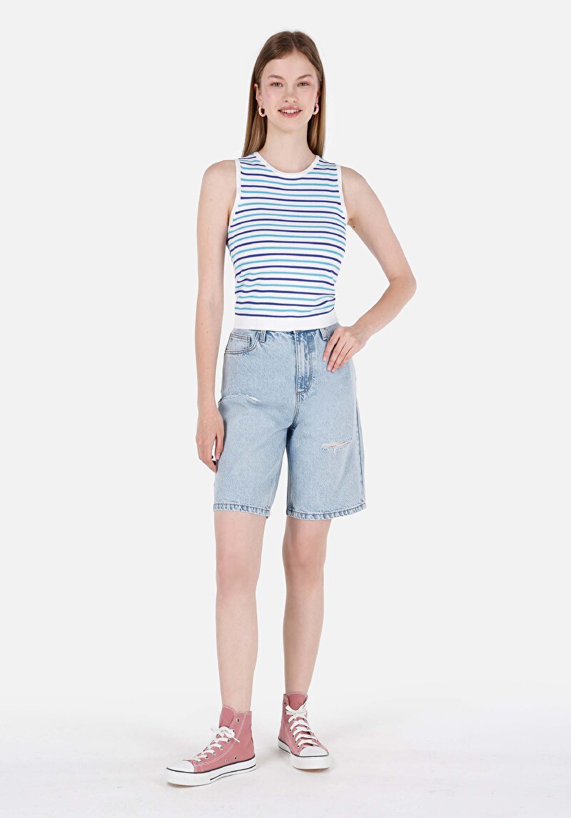 Slim Fit Kadın Mavi Kazak