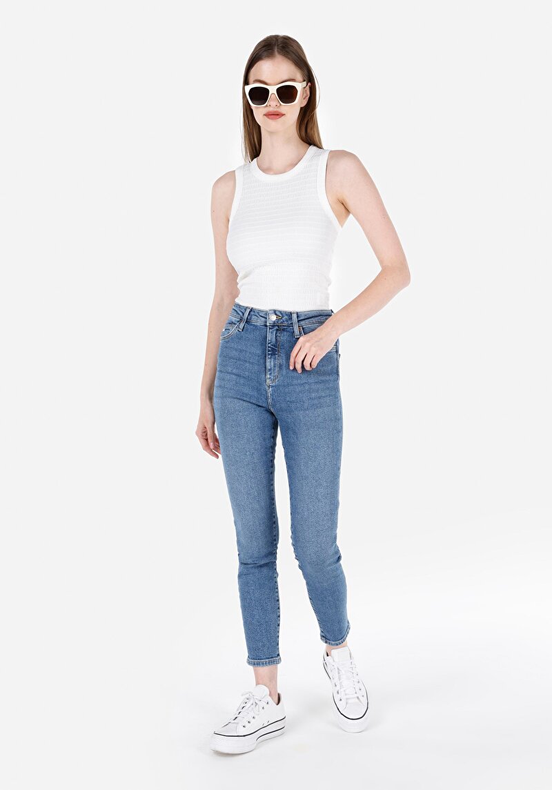 Skinny Fit Kadın İndigo Denim Jean Pantolon