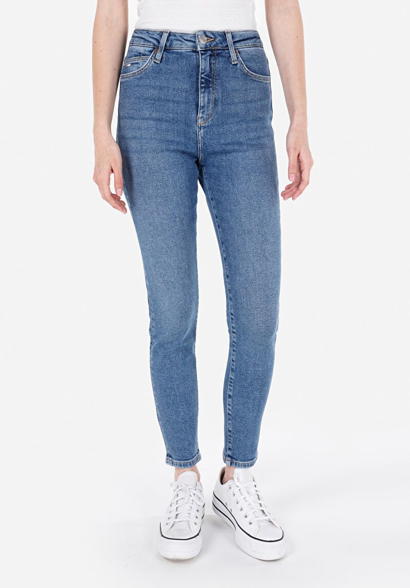Skinny Fit Kadın İndigo Denim Jean Pantolon