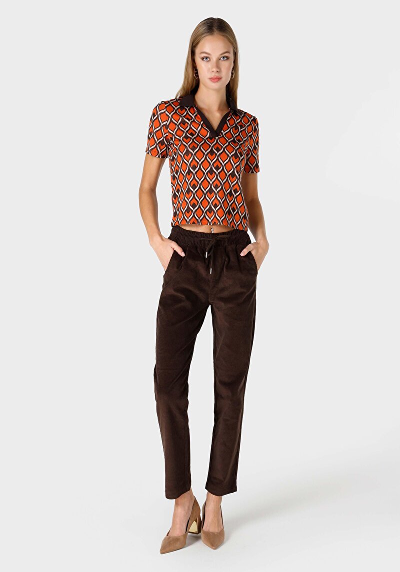 Regular Fit Yüksek Bel Düz Paça Kadın Kahverengi Pantolon