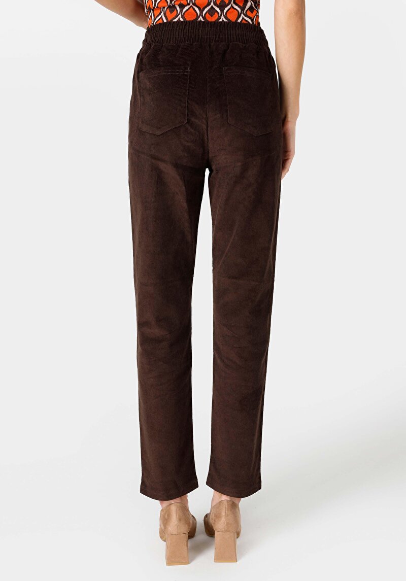 Regular Fit Yüksek Bel Düz Paça Kadın Kahverengi Pantolon