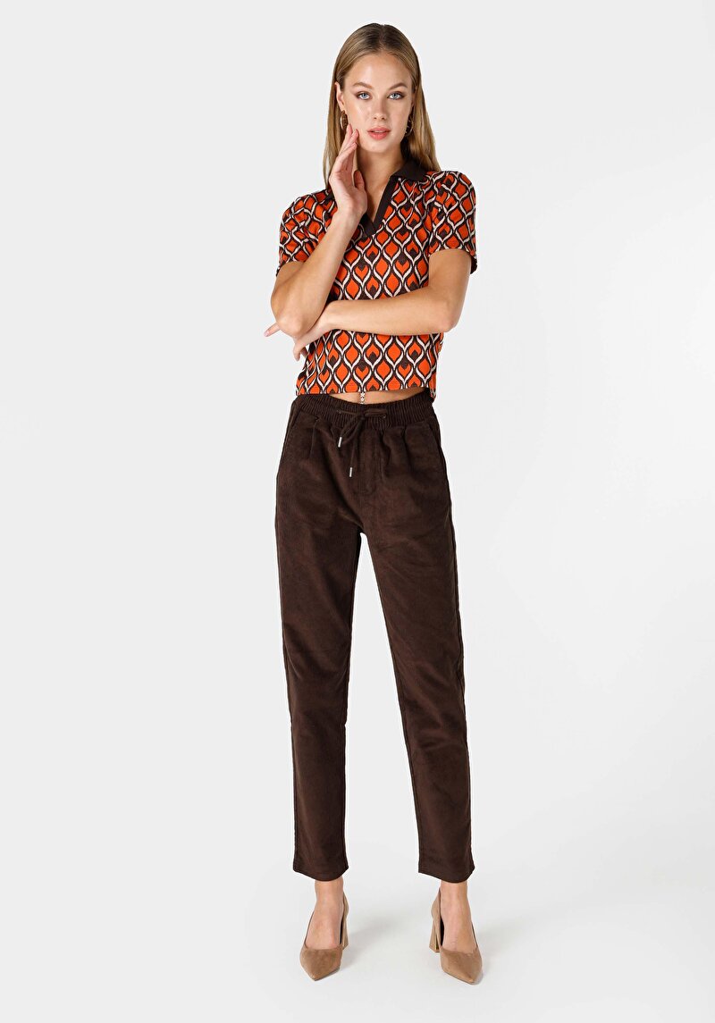 Regular Fit Yüksek Bel Düz Paça Kadın Kahverengi Pantolon