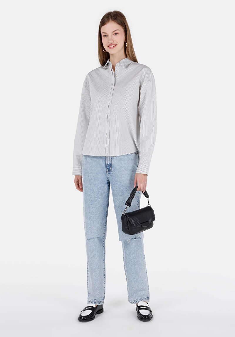 Straight Fit Yüksek Bel Düz Paça Kadın İndigo Denim Jean Pantolon