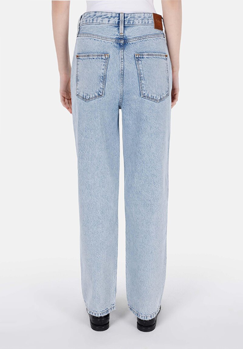 Straight Fit Yüksek Bel Düz Paça Kadın İndigo Denim Jean Pantolon