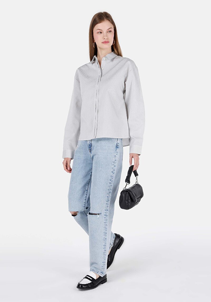 Straight Fit Yüksek Bel Düz Paça Kadın İndigo Denim Jean Pantolon