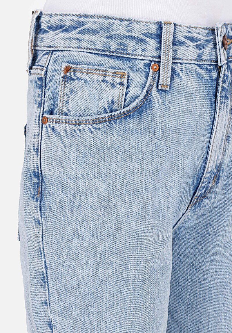 Straight Fit Yüksek Bel Düz Paça Kadın İndigo Denim Jean Pantolon