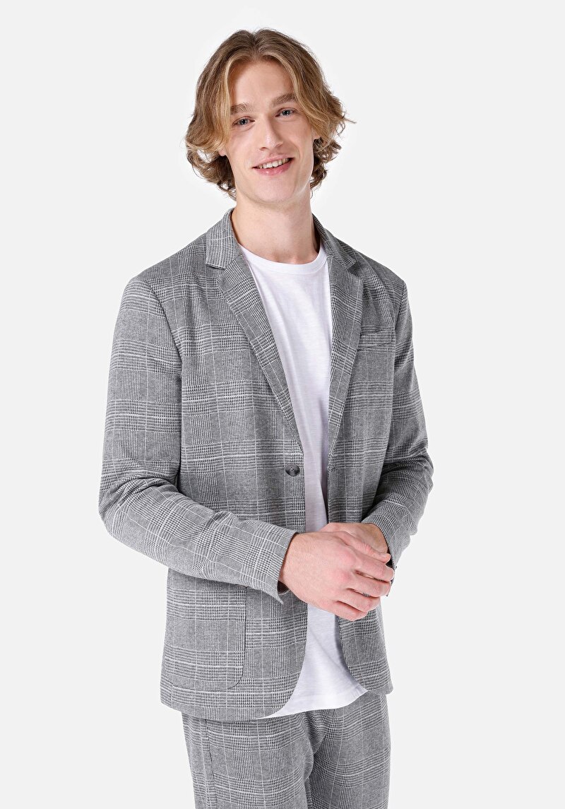 Slim Fit Erkek Gri Ceket
