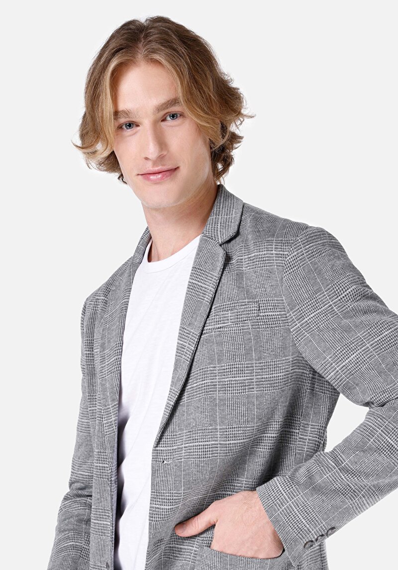 Slim Fit Erkek Gri Ceket