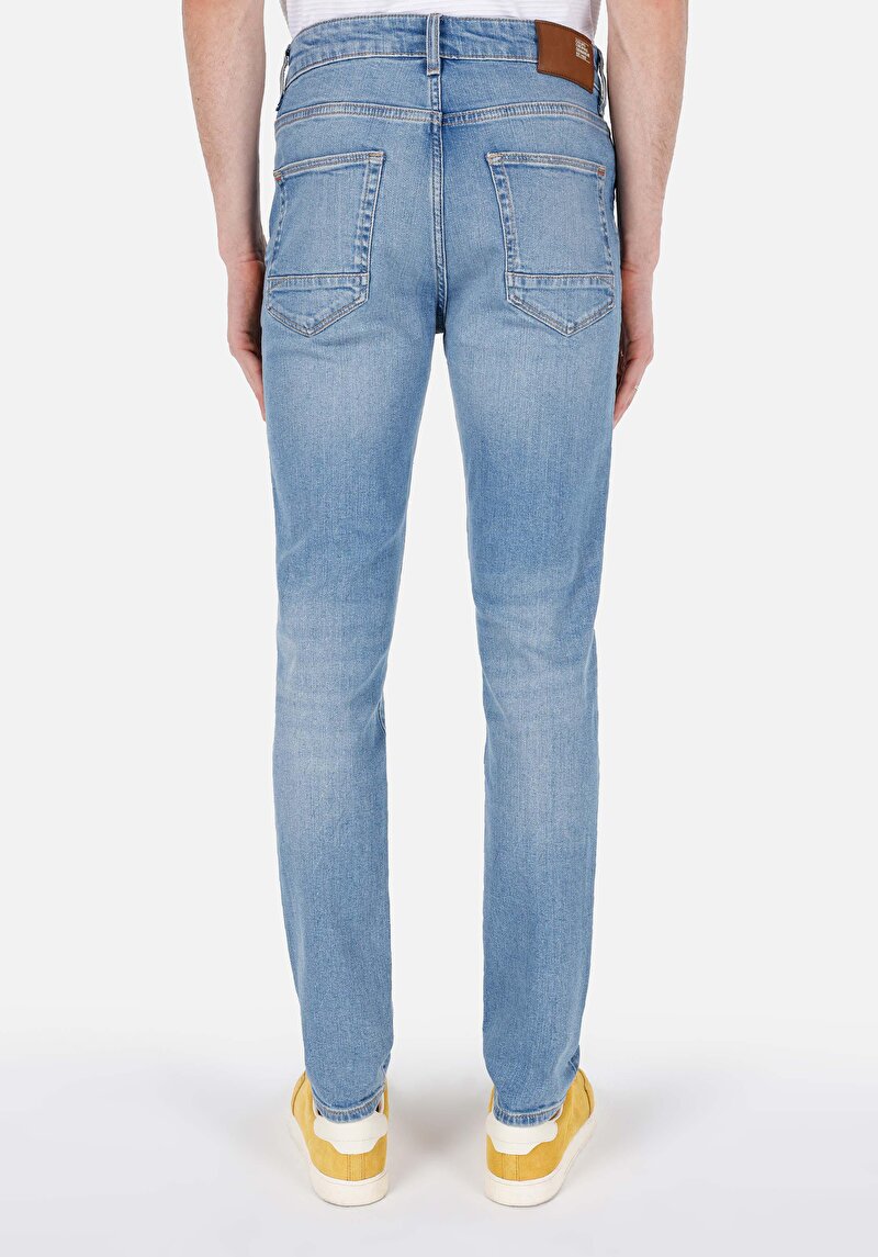 Skinny Fit Fermuarlı Erkek İndigo Jean Pantolon