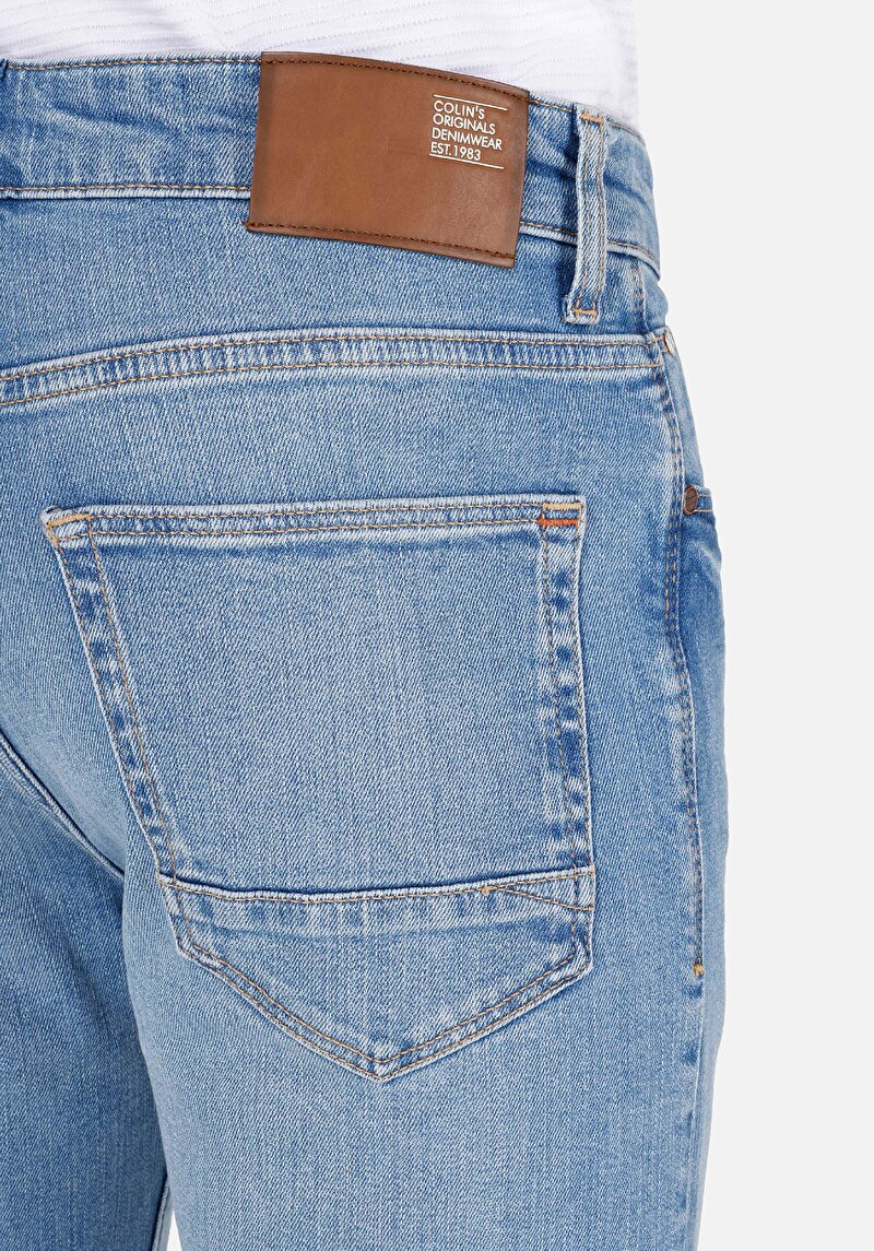 Skinny Fit Fermuarlı Erkek İndigo Jean Pantolon