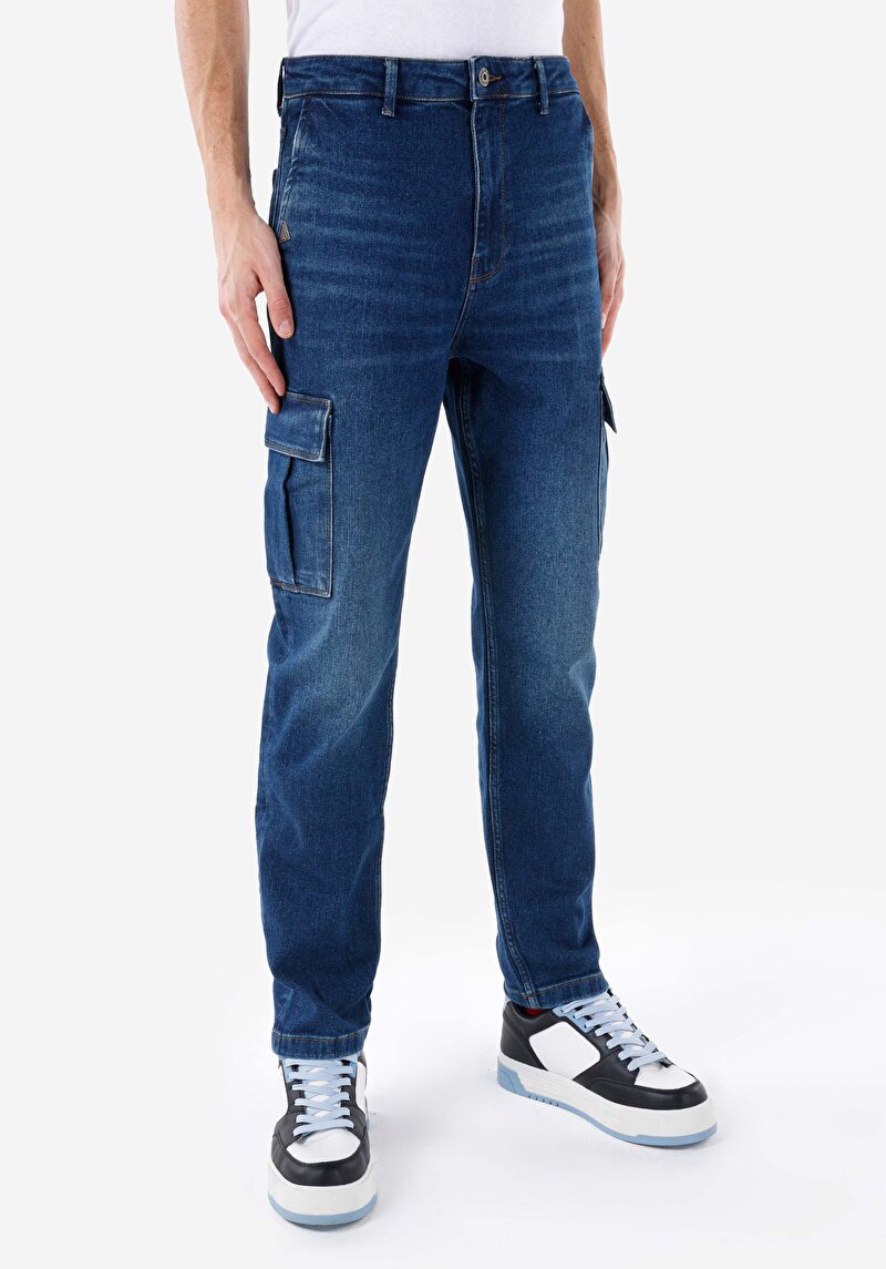 Carrot Cargo Orta Bel Kısa Paça Erkek İndigo Jean Pantolon