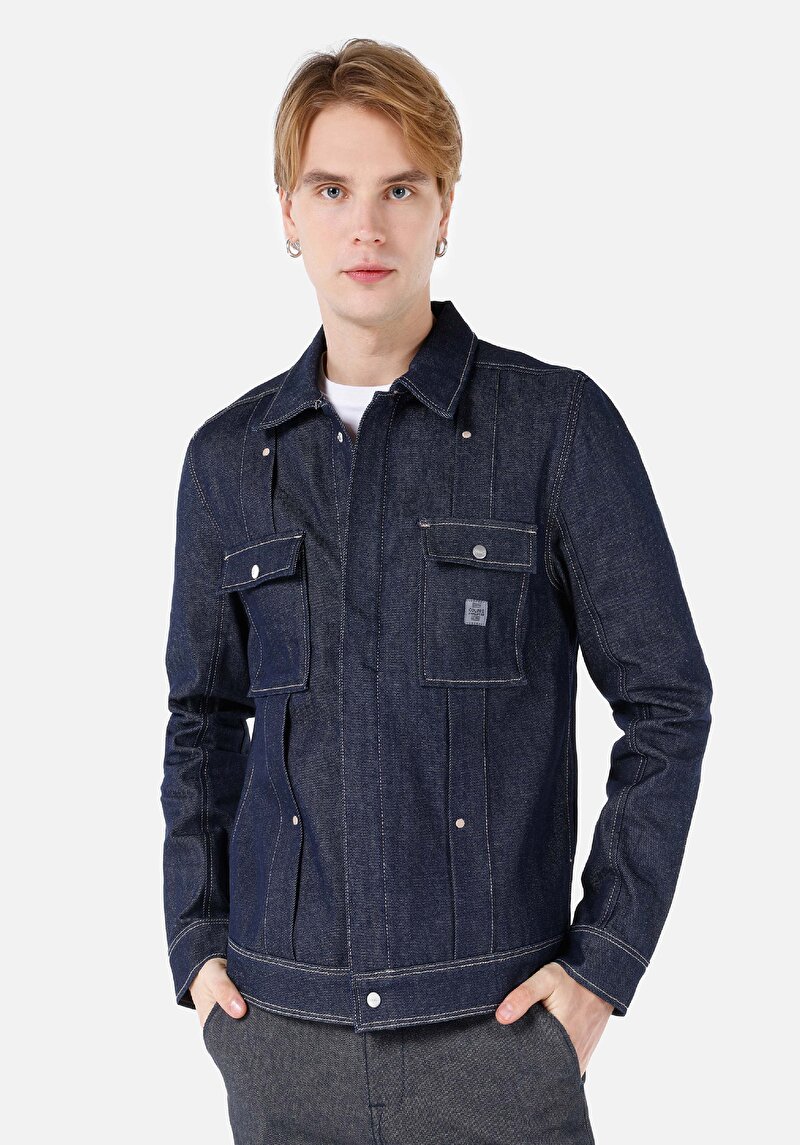 Regular Fit Düğmeli Astarsız Erkek Koyu Mavi Ceket