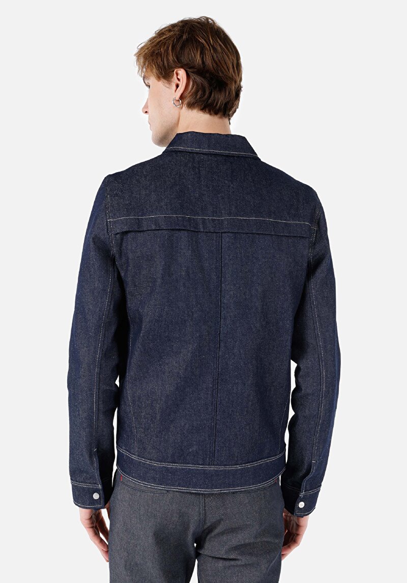 Regular Fit Düğmeli Astarsız Erkek Koyu Mavi Ceket