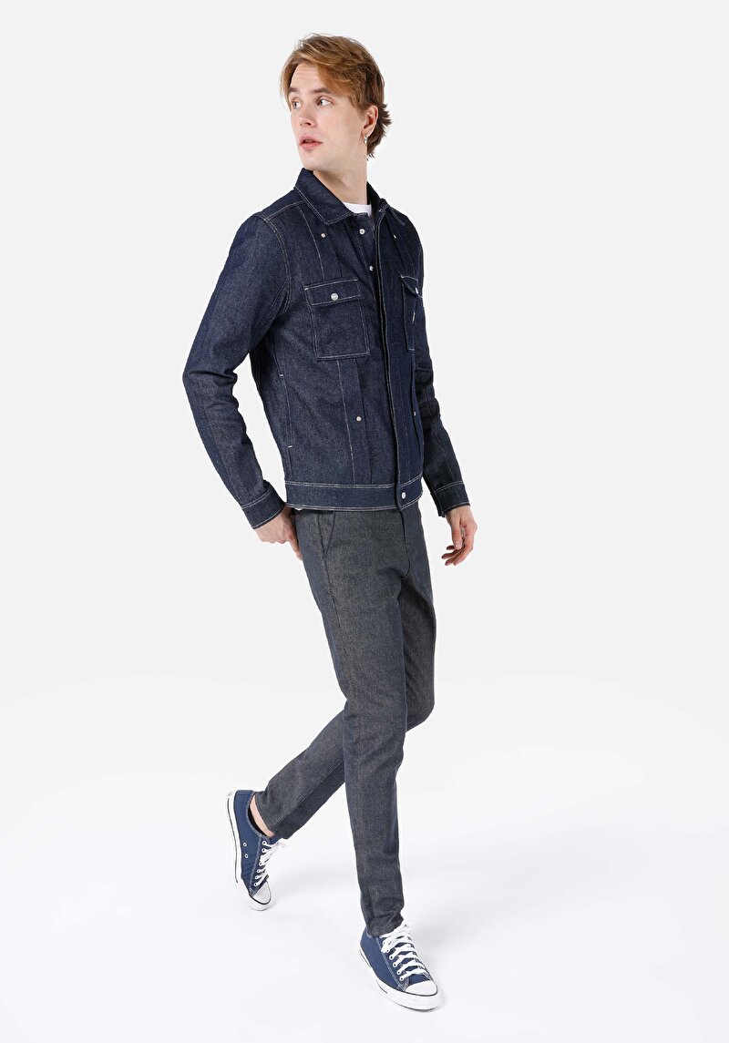 Regular Fit Düğmeli Astarsız Erkek Koyu Mavi Ceket