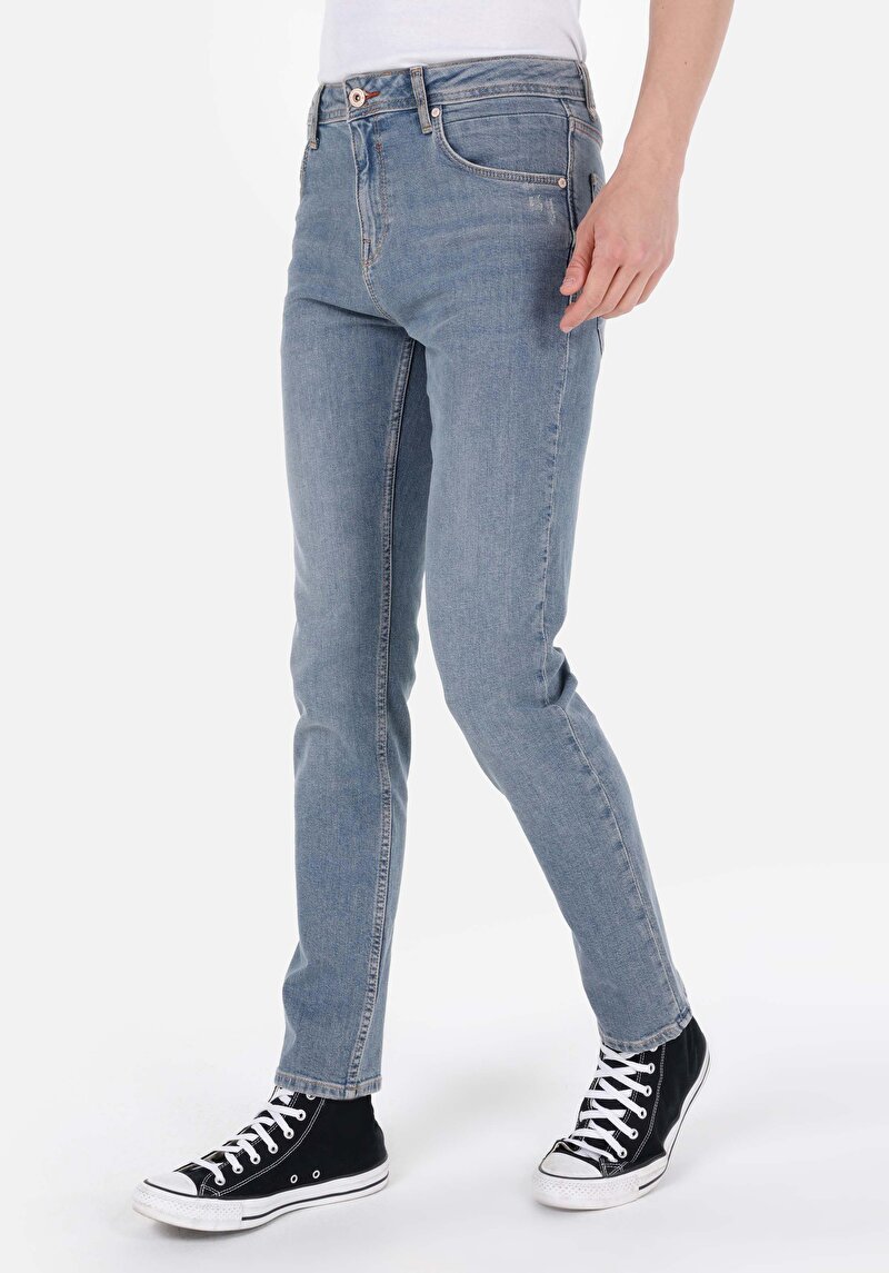 Straight Fit Düşük Bel Düz Paça Erkek İndigo Jean Pantolon