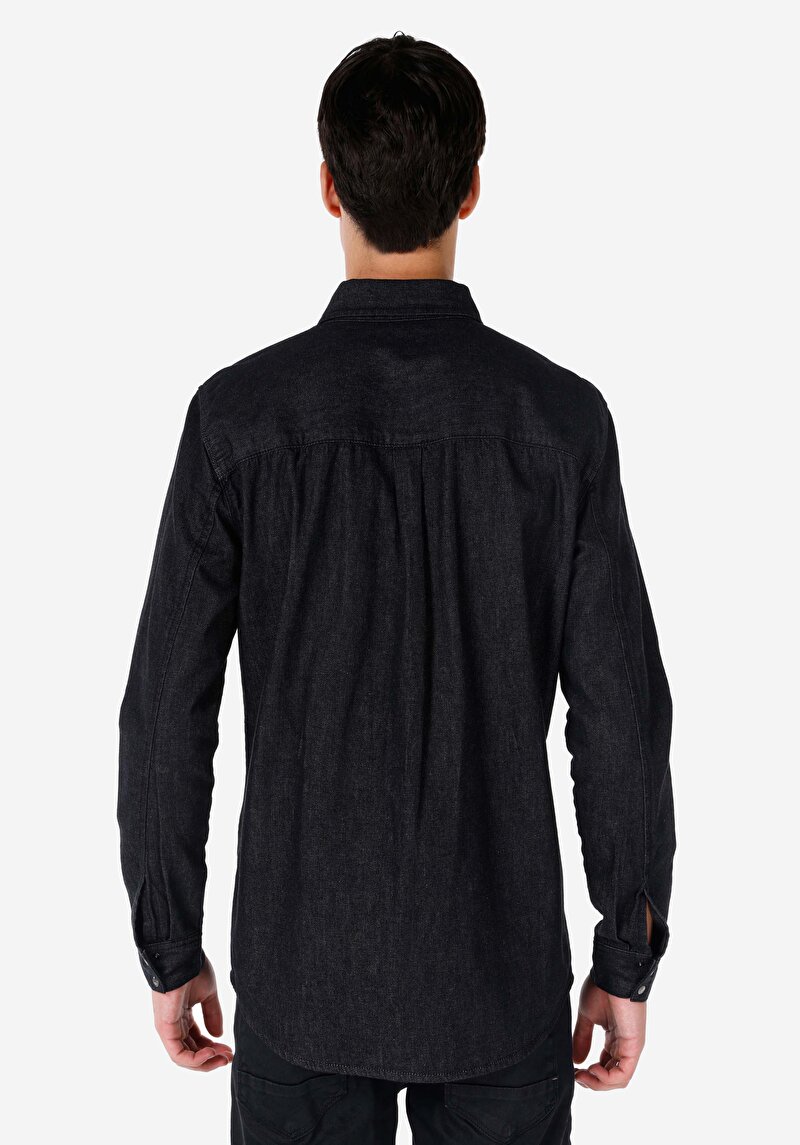 Oversize Fit Klasik Yaka Düz Erkek Mavi Uzun Kol Gömlek