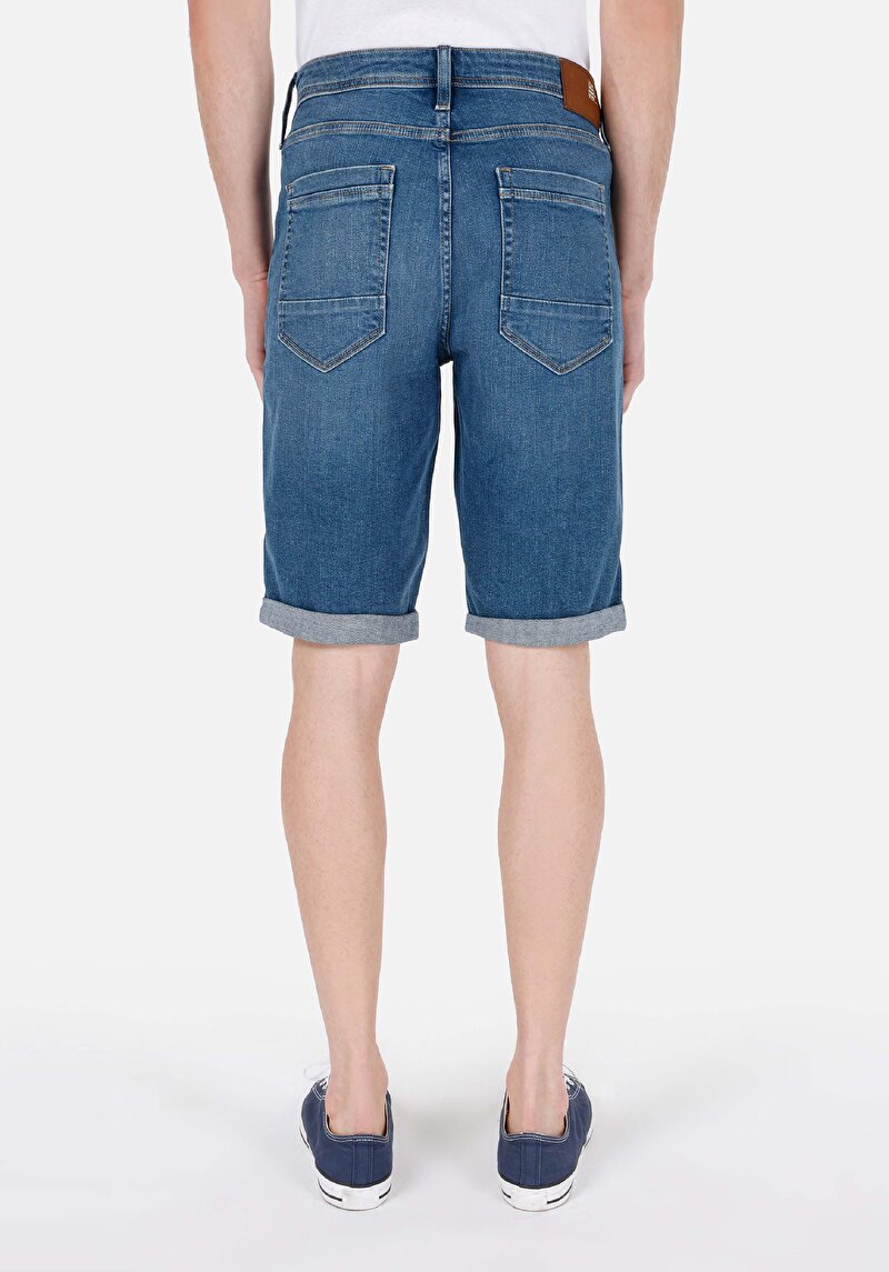 Straight Fit Düşük Bel Erkek Koyu İndigo Jean Şort