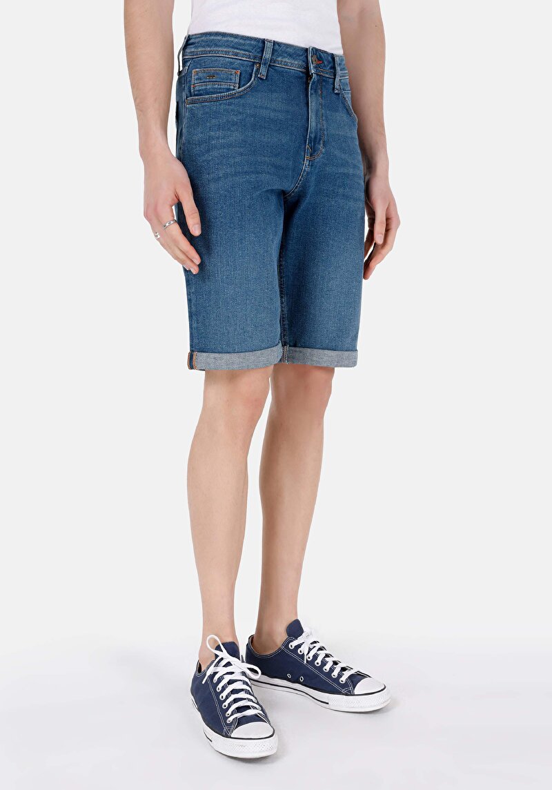 Straight Fit Düşük Bel Erkek Koyu İndigo Jean Şort