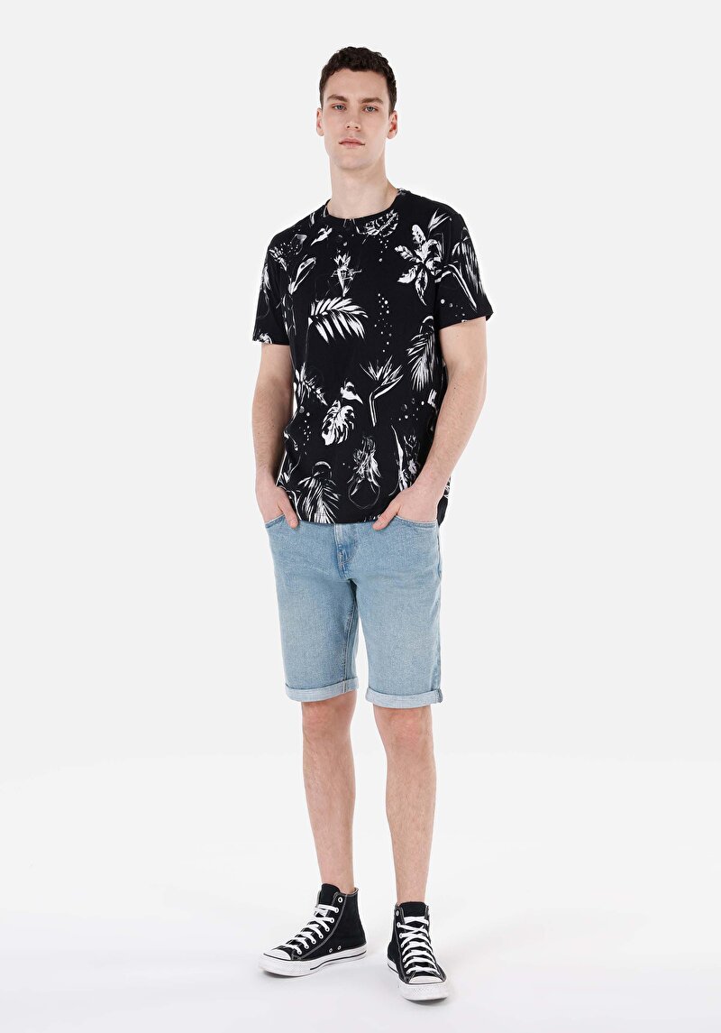 Straight Fit Düşük Bel Erkek İndigo Jean Şort