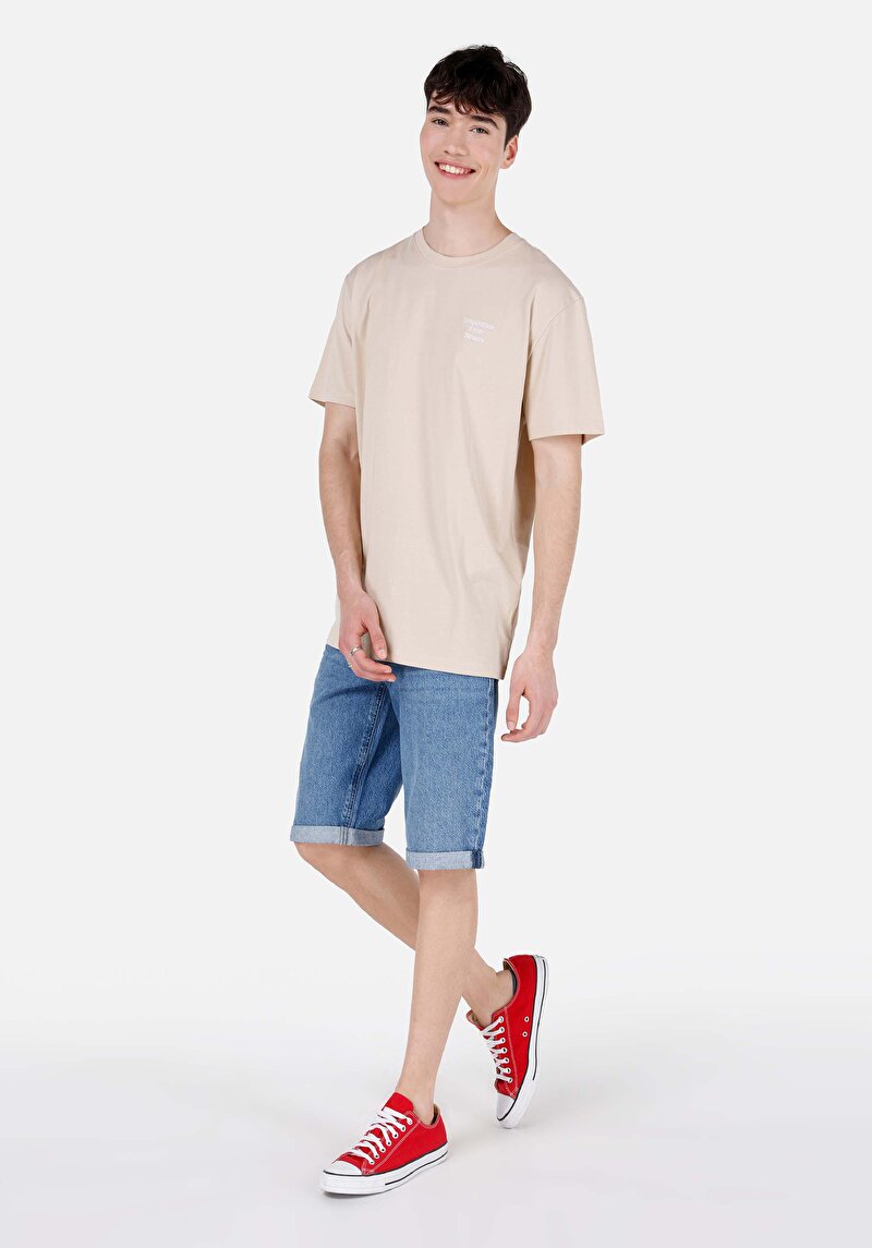 Straight Fit Düşük Bel Pamuklu Erkek İndigo Jean Şort