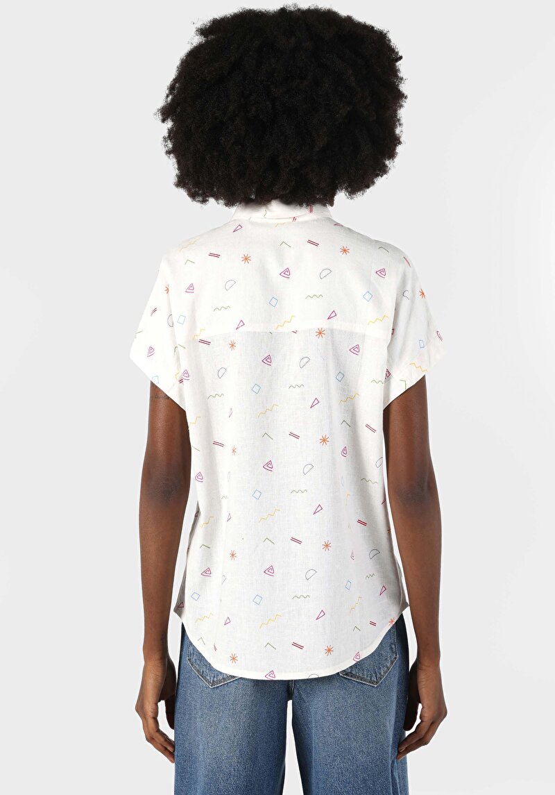 Regular Fit Shirt Neck  Kadın Beyaz Kısa Kol Gömlek