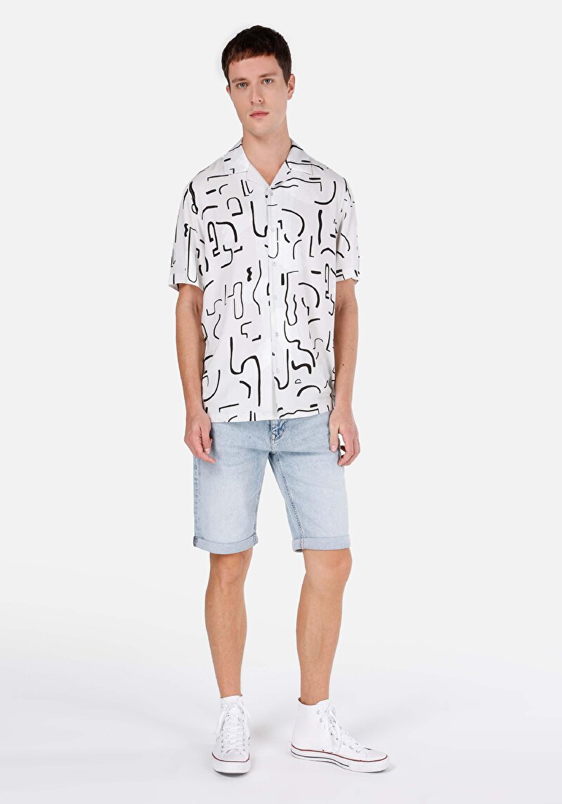 Straight Fit Düşük Bel Erkek Açik İndigo Jean Şort