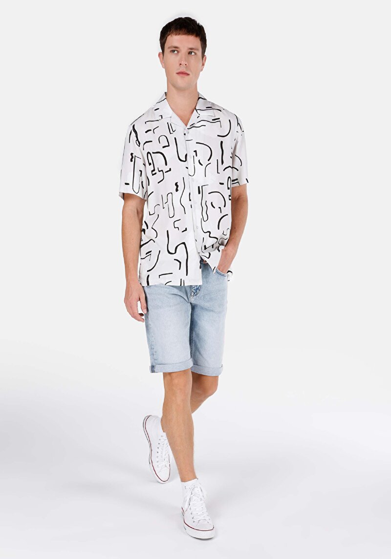 Straight Fit Düşük Bel Erkek Açik İndigo Jean Şort