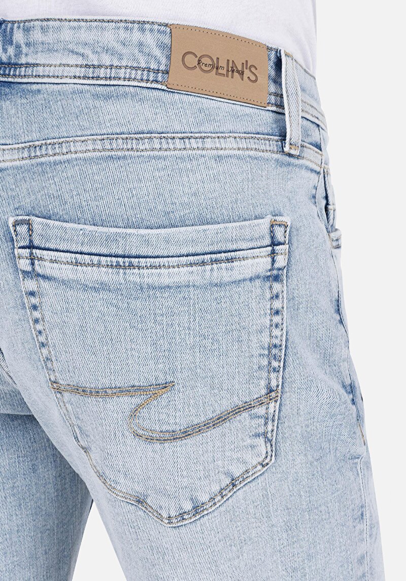 Straight Fit Düşük Bel  Erkek Açik İndigo Jean Şort