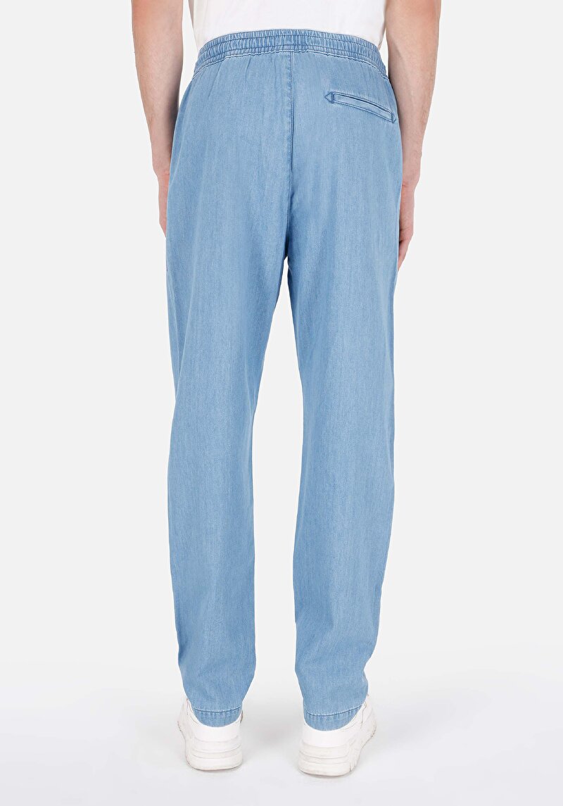 Jogger Fit Orta Bel Düz Paça Erkek İndigo Jean Pantolon