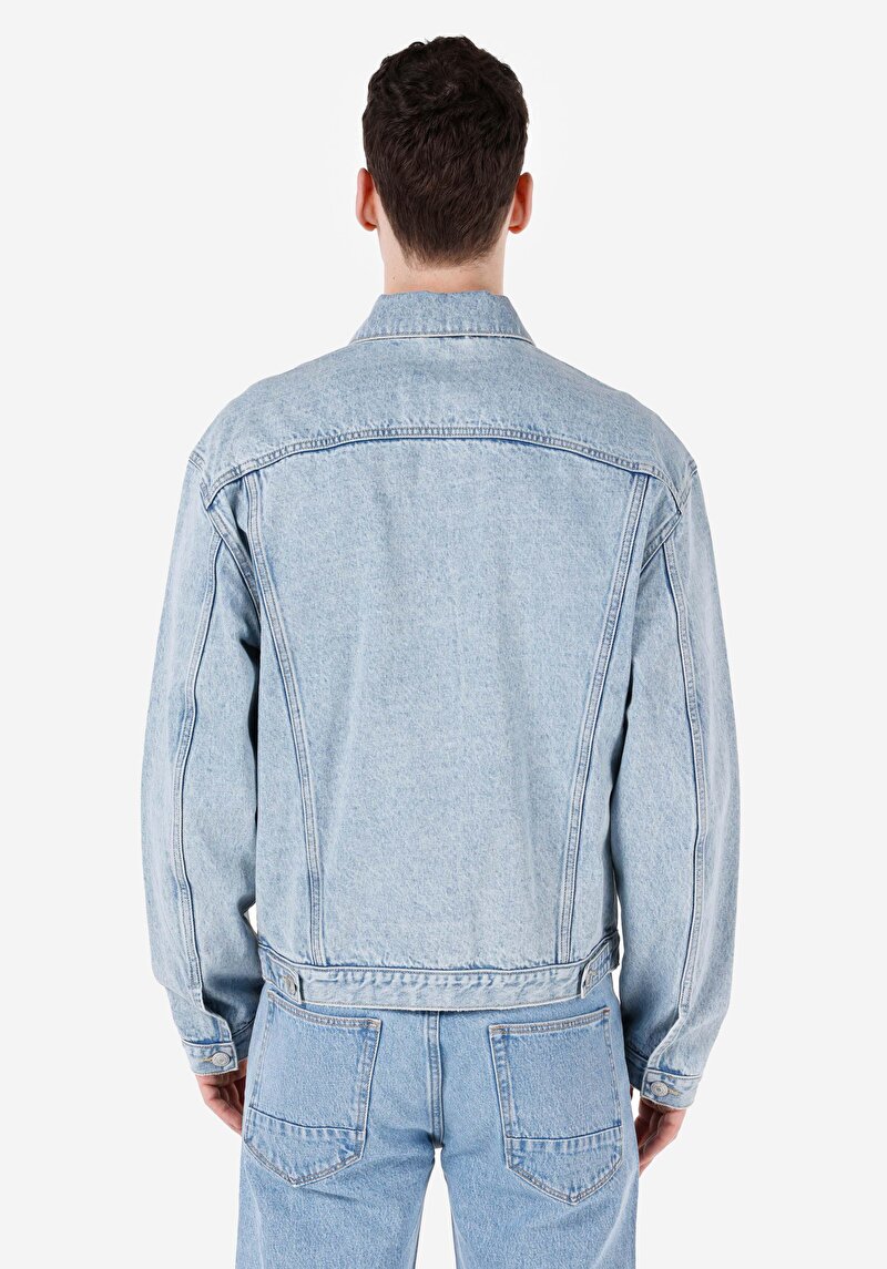 Regular Fit Düğmeli Astarsız Erkek Mavi Denim Ceket